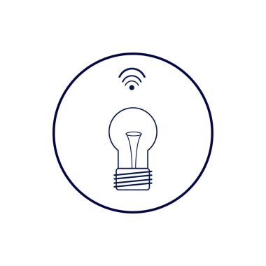 Akıllı ev ışıklandırma kontrol ikonu resimlemesi. Kablosuz ağ sembollü ampul