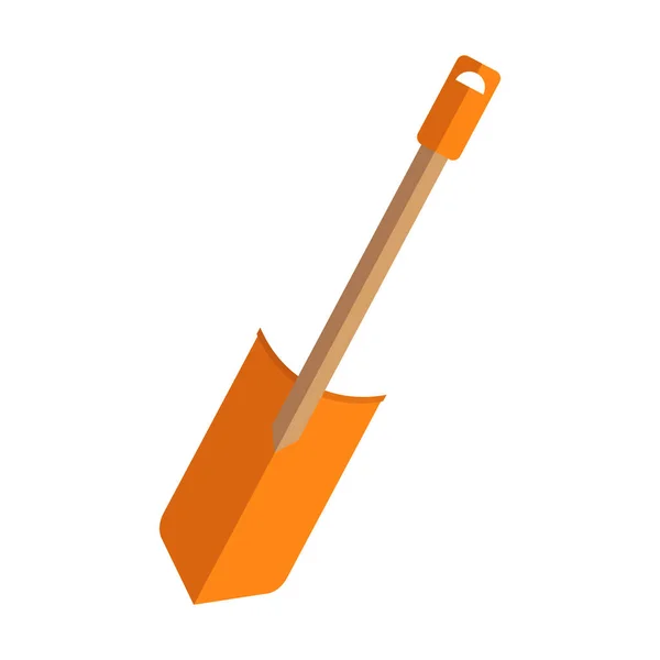Ilustración de una pala naranja con un mango corto de madera. Herramientas de jardinería — Vector de stock