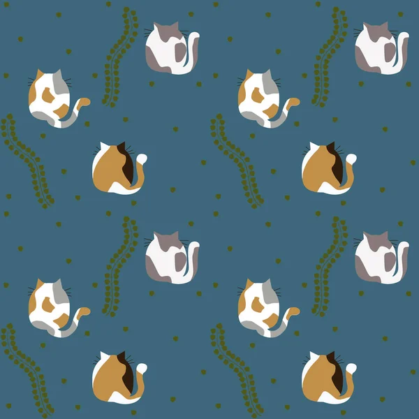Patroon met illustratie van de ruggen van gevlekte katten en weelderige staarten — Stockvector