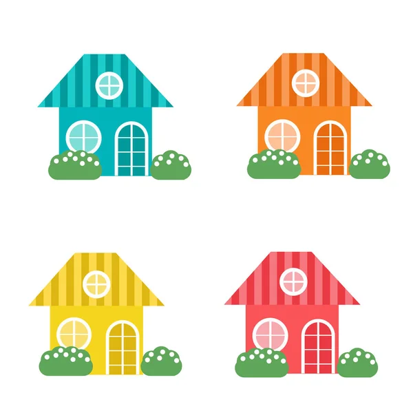 Set di case carine multicolori isolate su sfondo bianco — Vettoriale Stock