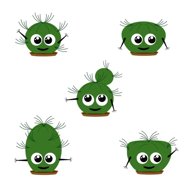 Ilustración de un conjunto de alegres cactus verdes. Aislado sobre fondo blanco. — Archivo Imágenes Vectoriales