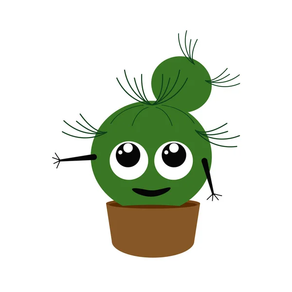 Ilustracja uroczego zielonego kaktusa w twarz. Izolacja — Wektor stockowy