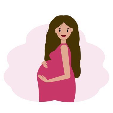 Hamilelik konsepti, bebek beklemek. Mutlu hamile kadın çizimi