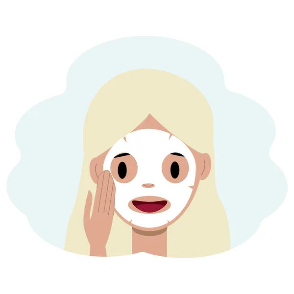 Ilustración Vectorial Una Cara Mujer Joven Con Una Máscara Tela — Vector de stock