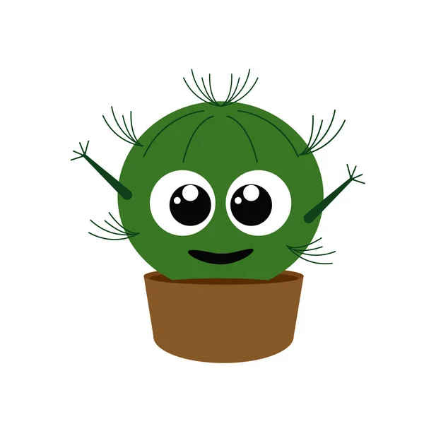 Wektorowa Ilustracja Słodkiego Zielonego Kaktusa Twarz Izolacja — Wektor stockowy