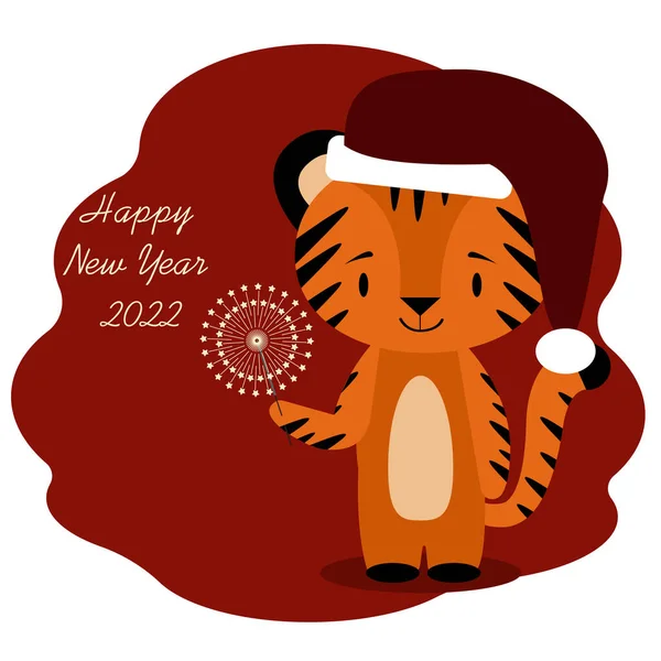 Anno Nuovo 2022 Carta Con Tigre Sparkler Vettore — Vettoriale Stock