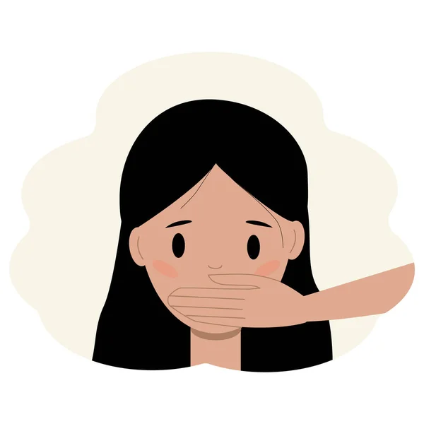 손으로 봉하는 여성 초상화 입의 삽화 — 스톡 벡터