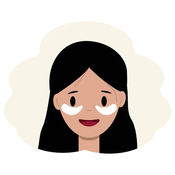 Ilustración de una joven con parches en los ojos. Concepto de cuidado facial de la piel — Vector de stock