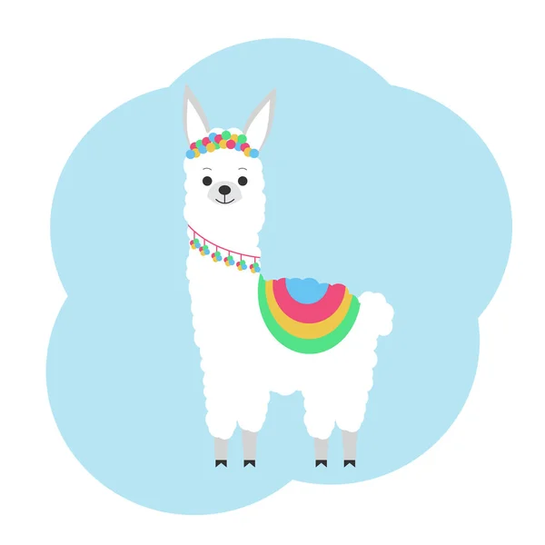 Vector Illustratie Van Een Schattige Lama Gekleurde Ornamenten Vakantie Ansichtkaart — Stockvector