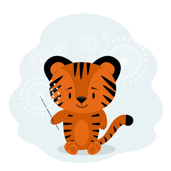 Новый 2022 Год Карточка Тигром Бенгальским Огнем Вектор — стоковый вектор