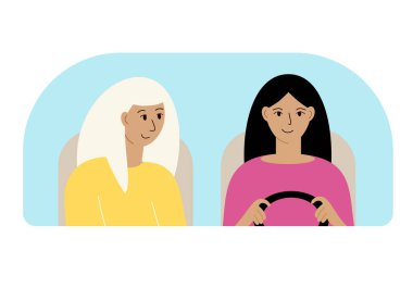 Ön camın arkasındaki arabada iki kadının vektör çizimi..