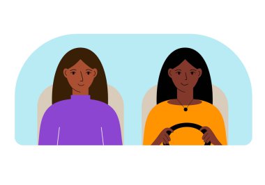 Ön camın arkasındaki arabada iki kadının vektör çizimi..