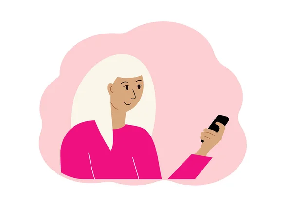 Векторна Ілюстрація Жінки Мобільним Телефоном Руці — стоковий вектор