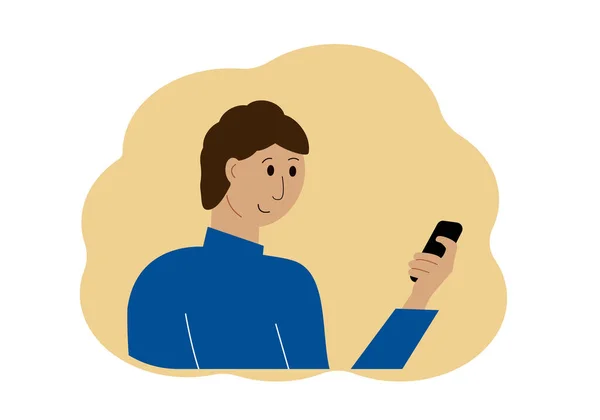 Vektor Illustration Man Med Mobiltelefon Handen — Stock vektor