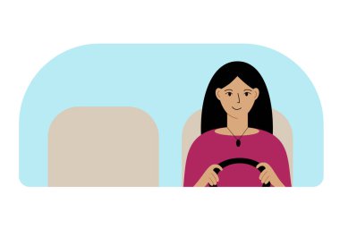 Sürücü bir kadının vektör çizimi. Ön camdan bakıyor.