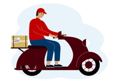 Motosikletli ve kutulu bir teslimatçının vektör çizimi