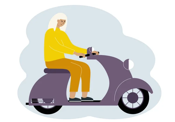 Ilustración Vectorial Una Mujer Elegante Montando Scooter — Vector de stock