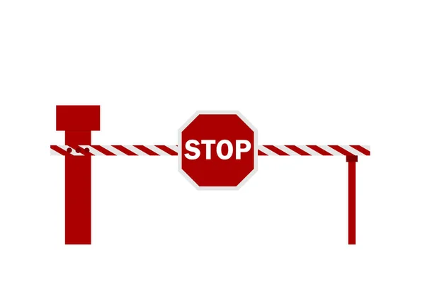 Vector Illustration Warning Fence Barrier Red White Color Stop Sign — Stock Vector