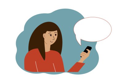 Elinde cep telefonu olan bir kadının vektör çizimi