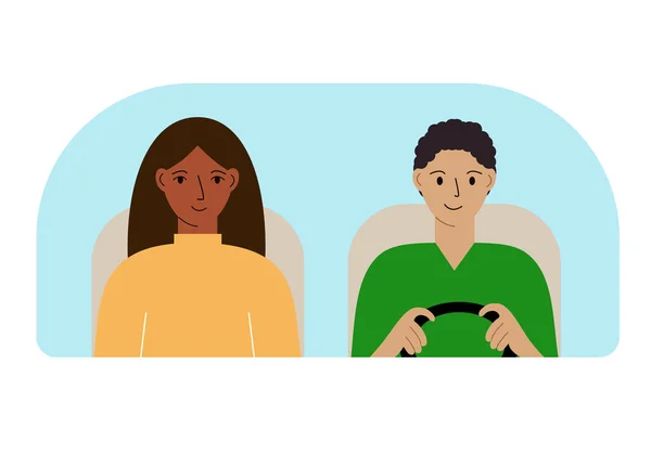 Vector Illustratie Van Een Man Een Vrouw Een Auto Achter — Stockvector