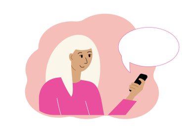 Elinde cep telefonu olan bir kadının vektör çizimi