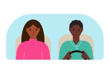 Ön camın arkasındaki arabada bir kadın ve erkeğin vektör çizimi..