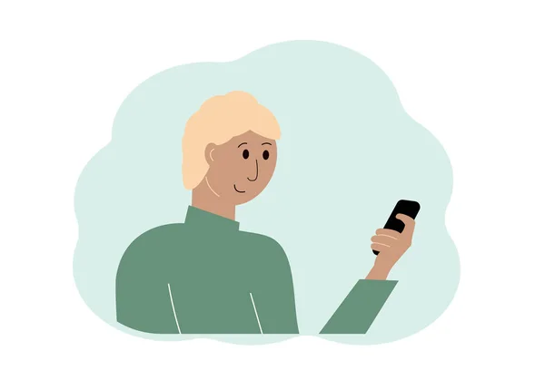 Векторная Иллюстрация Человека Мобильным Телефоном Руке — стоковый вектор