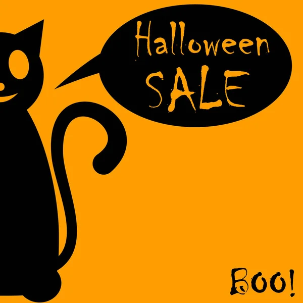 Cartaz Promoção Venda Halloween Com Gato Preto Halloween Fundo Laranja —  Vetores de Stock