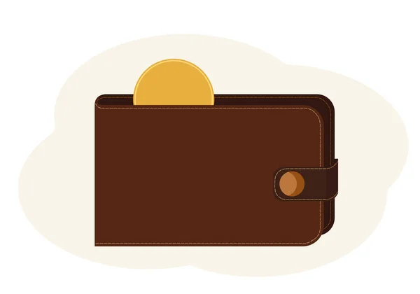 Illustration of a wallet with one gold coin — Stock Vector