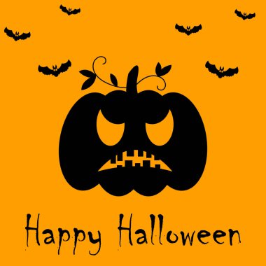 Cadılar Bayramı bayrağınız kutlu olsun ya da parti davetiyesi geçmişiniz yarasalar ve garip sırıtışlı balkabağınızla dolu olsun. Vektör çizimi. Metin için yer