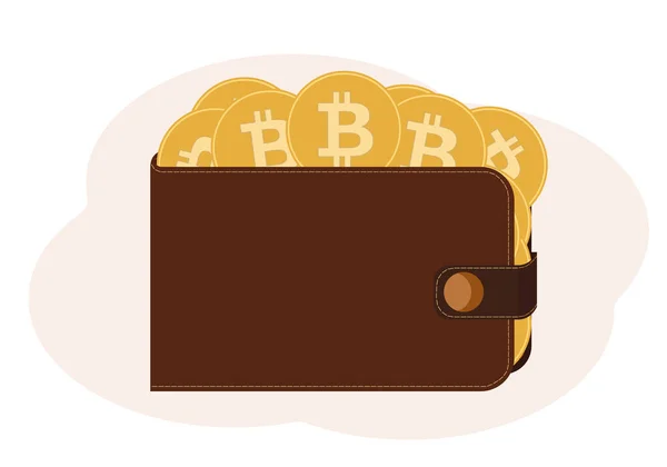 仮想通貨をイメージしたコインでいっぱいの財布のベクトルイラスト — ストックベクタ