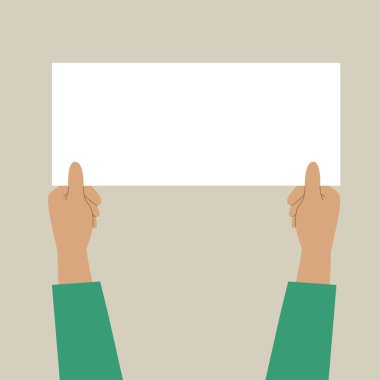 Beyaz bir çarşaf tutan iki el. Uyarı, gösterme, sözleşme bildirimi, duyuru, kartpostal, jest, liste yok. Vektör illüstrasyonu