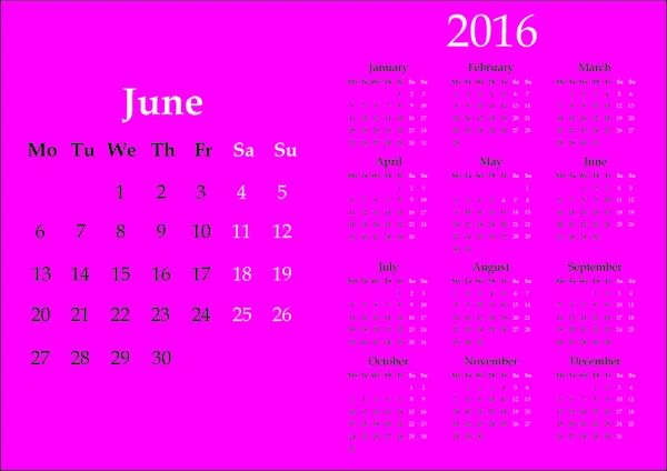 Kalender för 2016 — Stockfoto