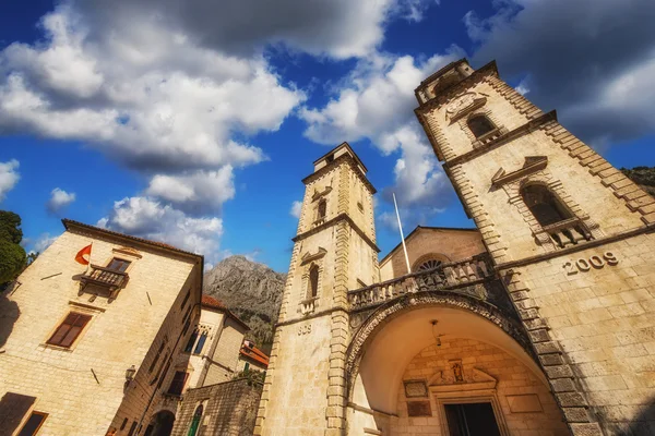 Širokoúhlá fotografie katedrály svatého Tryphon v Kotor, Černá Hora — Stock fotografie