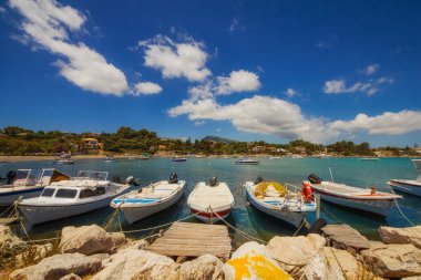 Tekneler Laganas Harbor adada Zakynthos, Yunanistan