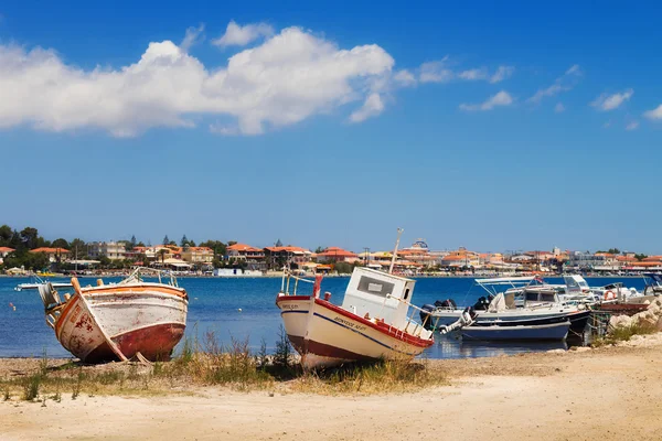 Barcos no porto de Laganas na ilha de Zakynthos, Grécia, 24 de junho de 2015 — Fotografia de Stock