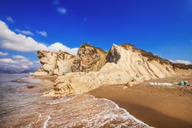Kalamaki beach (korunan Caretta Caretta kaplumbağası yuvalama sitesi) adada Zakynthos, Yunanistan