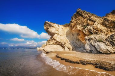 Kalamaki beach (korunan Caretta Caretta kaplumbağası yuvalama sitesi) adada Zakynthos, Yunanistan