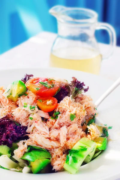 Friska crab sallad med färska grönsaker (grunt dof) — Stockfoto