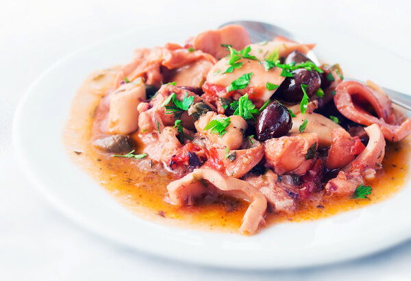 Octopus in tomato sauce (shallow dof)