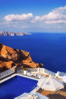 Caldera, Santorini Island, Yunanistan manzaralı lüks villa