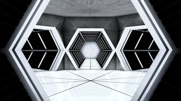 Тоннели в коридоре космической станции — стоковое фото