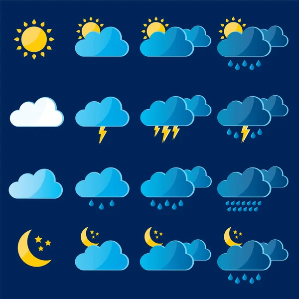 Meteorologia, meteo e icone climatiche . — Vettoriale Stock