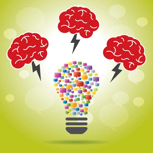 Brainstorming-Idee kreatives Gehirn, Blitz und Lampe. — Stockvektor