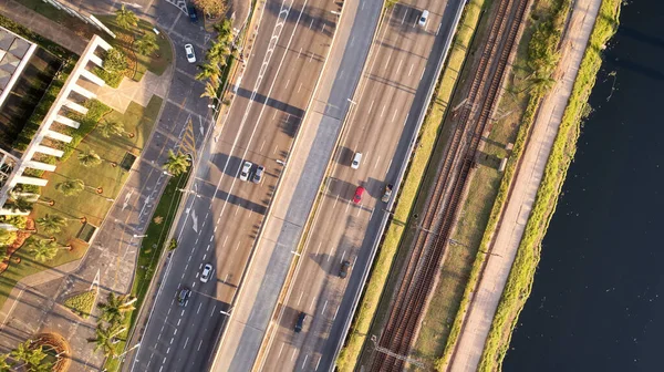Luftaufnahme Der Schnellstraße Marginal Pinheiros Und Des Flusses Pinheiros Sao — Stockfoto