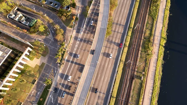 Horní Letecký Pohled Dálnici Marginal Pinheiros Řeku Pinheiros Městě Sao — Stock fotografie