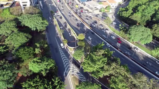 Aerial View Traffic Maio Avenue Sao Paulo City Ibirapuera Park — Stock Video