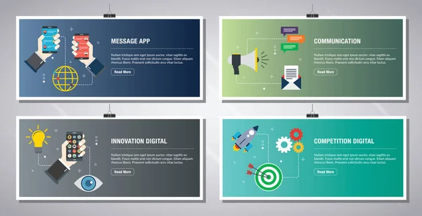 Modelo Banners Web Vetor Com Ícones Aplicativo Mensagens Comunicação Inovação — Vetor de Stock