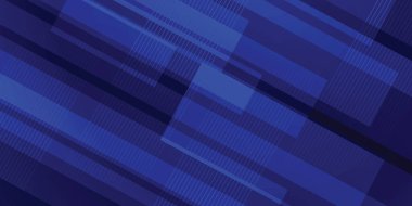 Geometrik şekilleri ve paralel çizgileri olan vektör illüstrasyonunda mavi arkaplan.