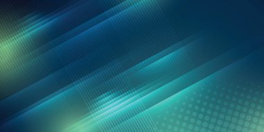 Parıltı ve hareketle, paralel çizgilerle, parlak geometrik şekilli vektör illüstrasyonunda yeşil ve mavi arkaplan.